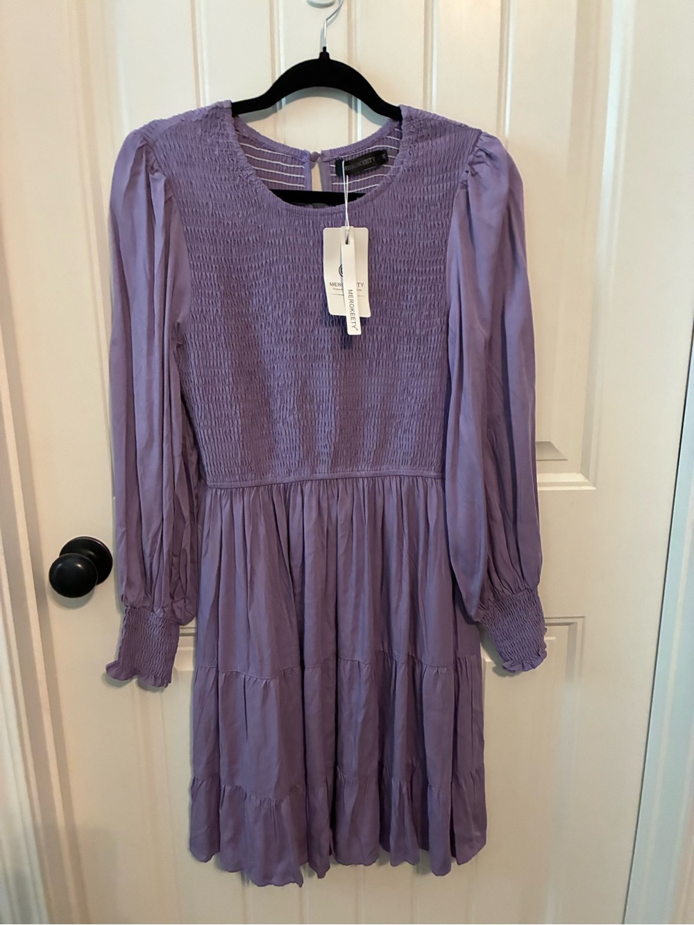 Lavender Smocked Midi Dress - Merokeety